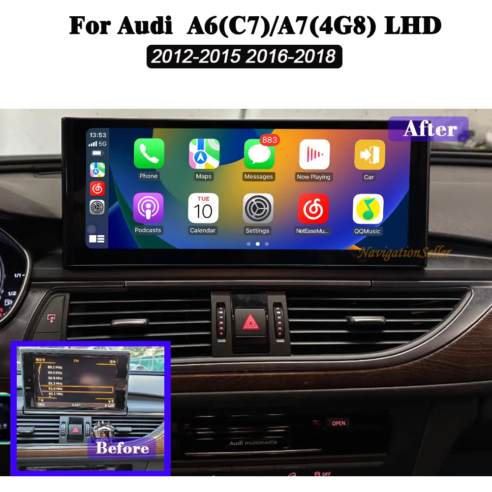 VIGOHI 12.3inch Radio for Audi A6(C7) A7(4G8) Touch Screen Stereo 2012-2018 Support Wireless CarPlay Auto 4G Youtube Tiktok