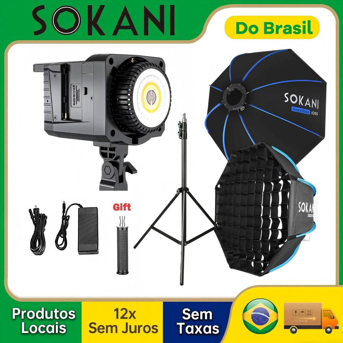 【Do Brasil】Sokani X100 RGB Bicolor 100W LED Luz de vídeo Controle de APP para Youtube TikTok Vlog Gravação Tiro ao ar livre