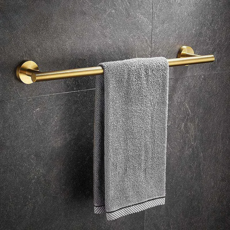 304 Stainless Steel Towel Holder Brushed Gold Bathroom Towel Rack Wall Hanging Single Towel Bar Towel Rod Towel Storage Rack