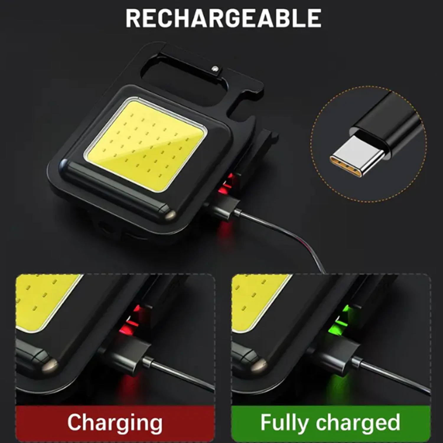 Mini linterna LED multifuncional, llavero COB, luces de trabajo tipo C, linterna de bolsillo recargable, lámpara de emergencia para acampar al aire libre