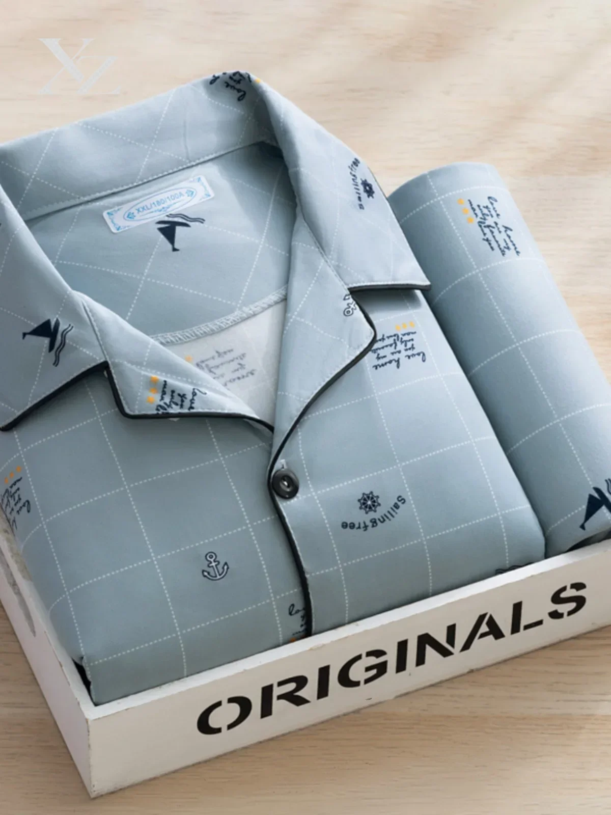 Premium Men's Thin Cotton Sleepwear Two-Piece Set Long Sleeve Pants Casual Simple Letter Print Middle-Aged Outdoor Wear