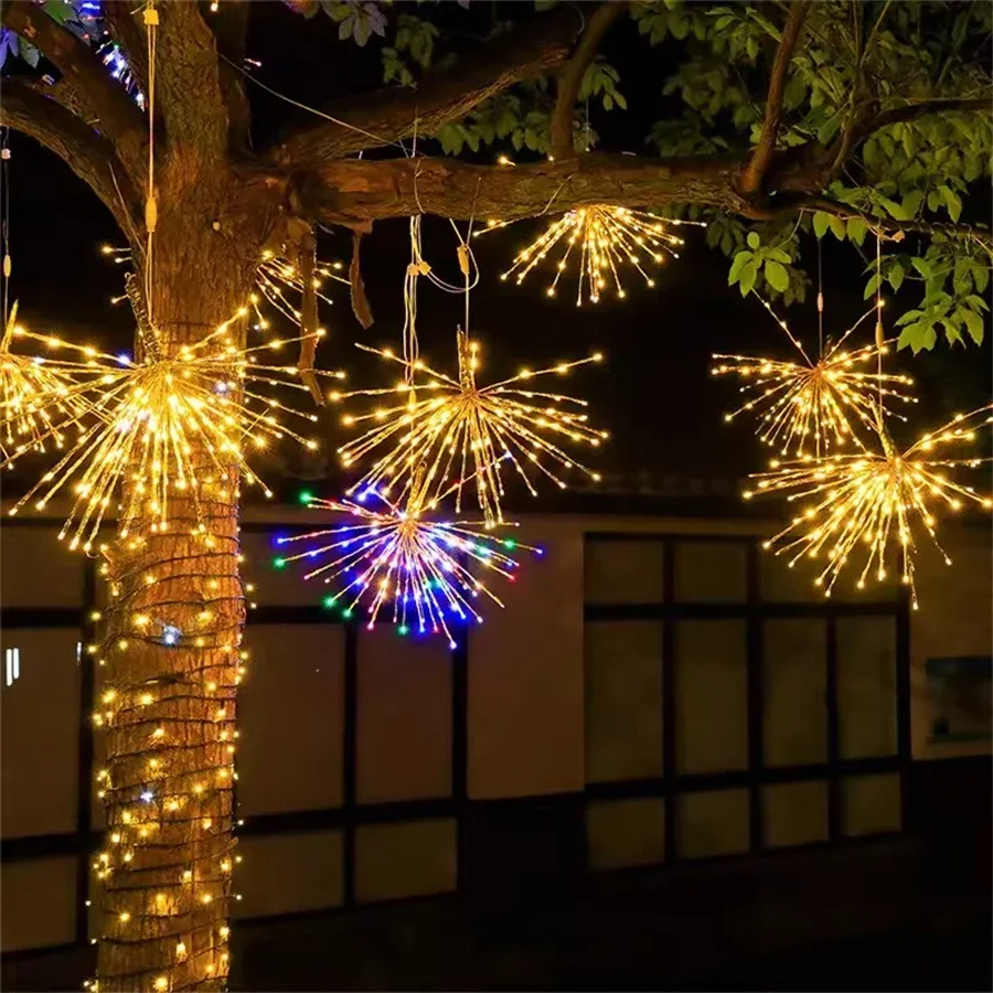 Luci a corda sospese Starburst per esterni 60 LED Fuochi d'artificio per esterni Luci da fata per alberi Luci a sfera da giardino per l'arredamento del patio del portico