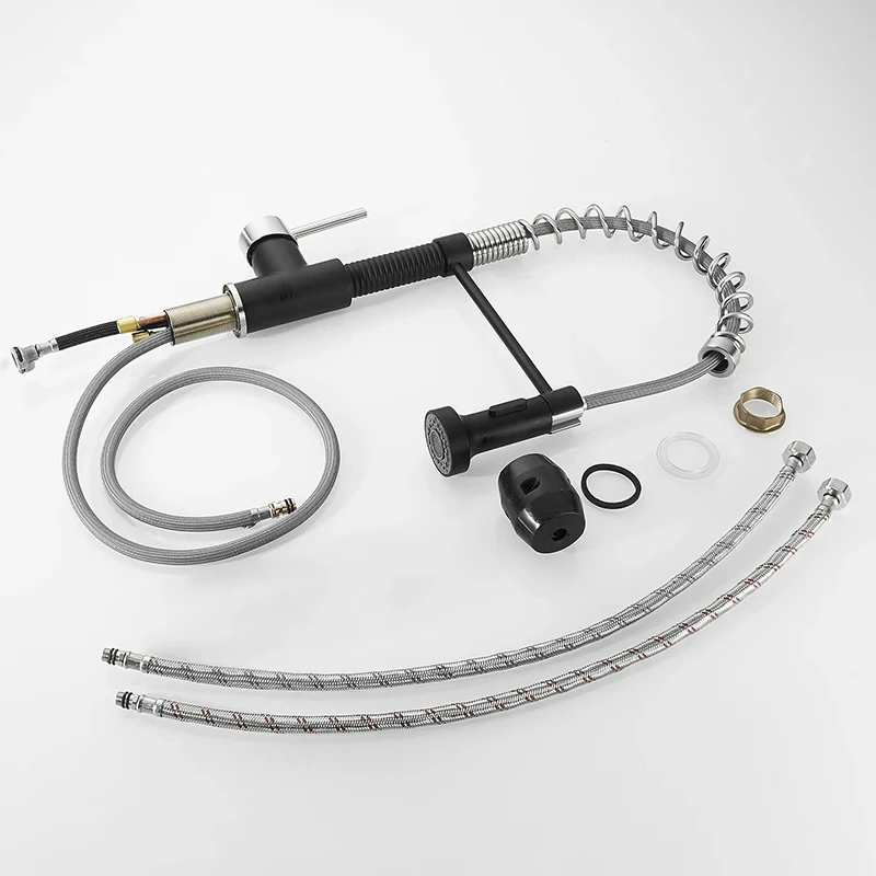 Küchenarmaturen, schwarze Edelstahlarmaturen für Küchenspüle, herausziehbarer Federauslauf, Mischbatterien, Wasserhahn für heißes und kaltes Wasser, 866053R