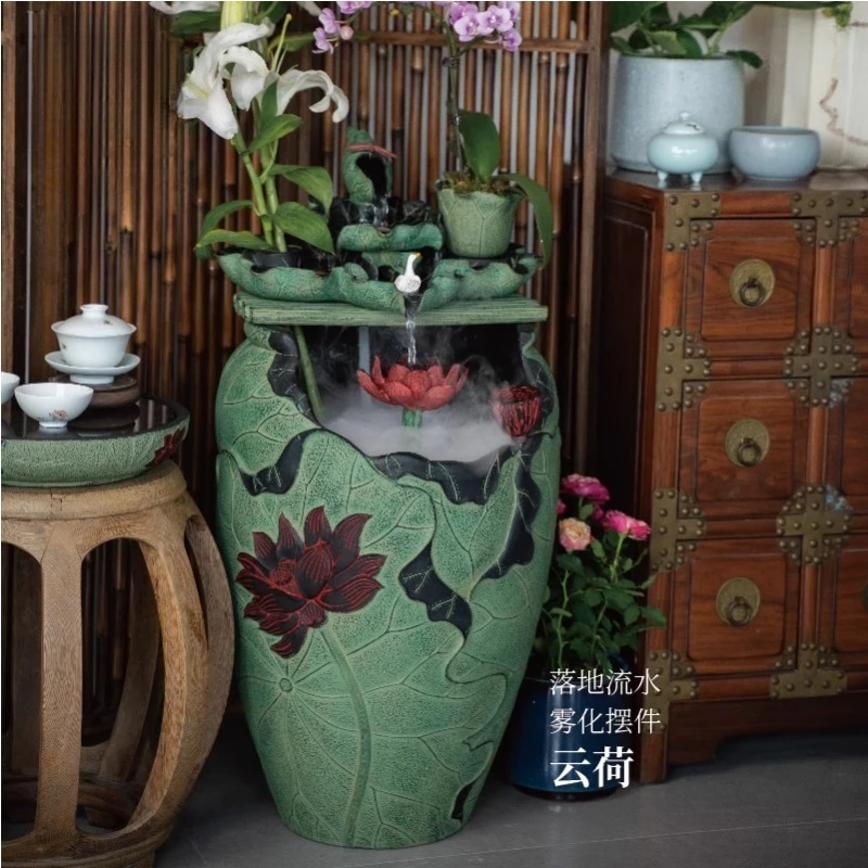 Chinese tea room living room landscaping decoration balcony, floor-to-ceiling flowing water ornament circulating water indoor