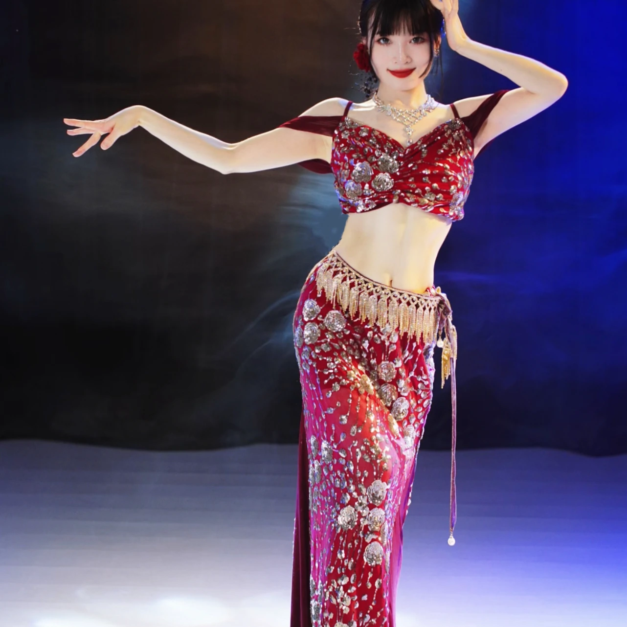 exotic dancer dresses Ballroom/Smooth Dance Competition The cracked glass texture reflects light for high visibility under stage lights or the sun Red Custom Belly Dance Costume