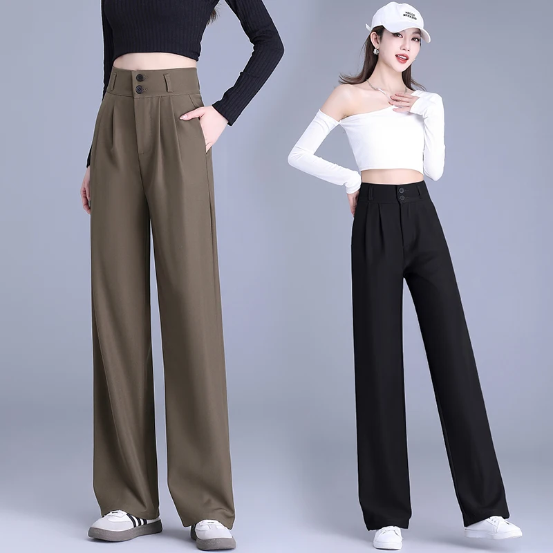 2025 Spring Autumn Women's Trousers High Waist Wide Leg Pants Slim Straight Women Clothing New Korean Fashionable Suit Trousers
