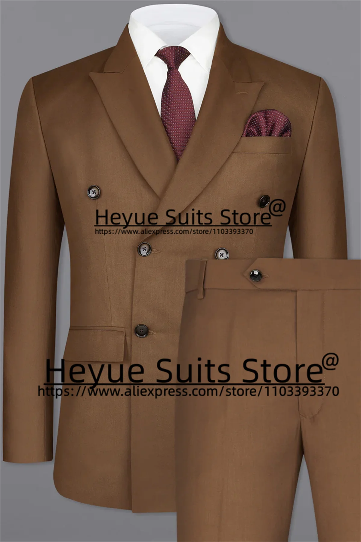 Brown Formal Wedding Men Suits Tailor Made Double Breasted Best Man Groom Prom Tuxedos 2 Pieces Sets traje de hombre elegante