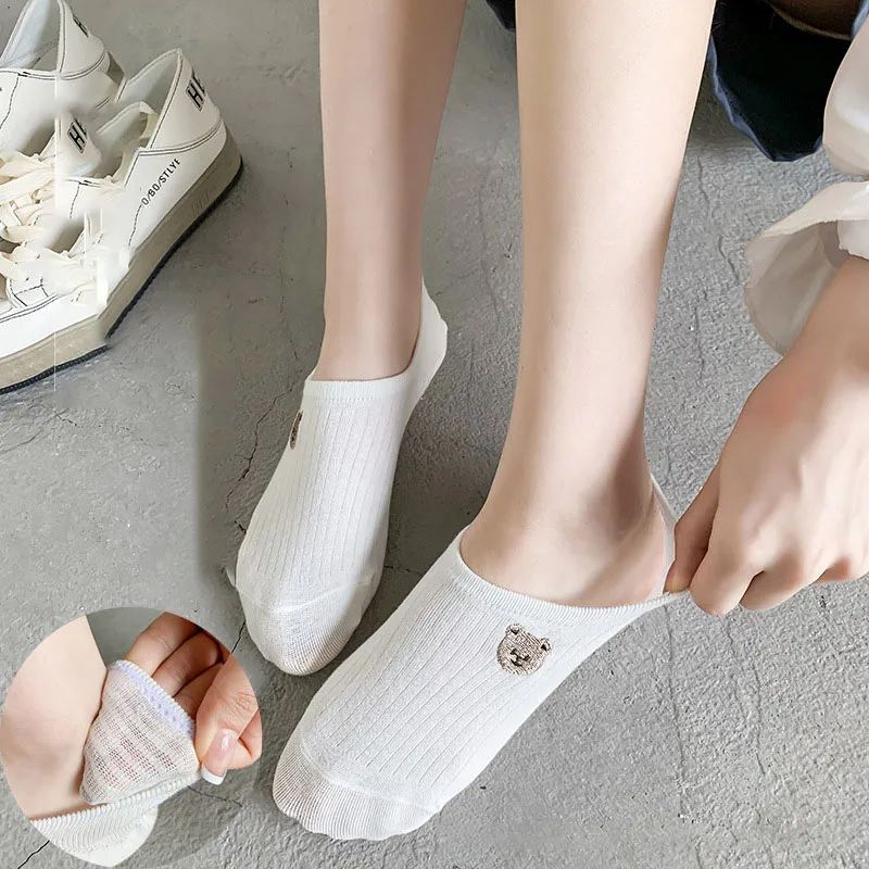 Zestaw skarpet 10 par skarpetki z palcami damskie bawełniane pończochy do kostki letnie oddychające wszechstronne białe skarpetki uroczy wzór kreskówkowy