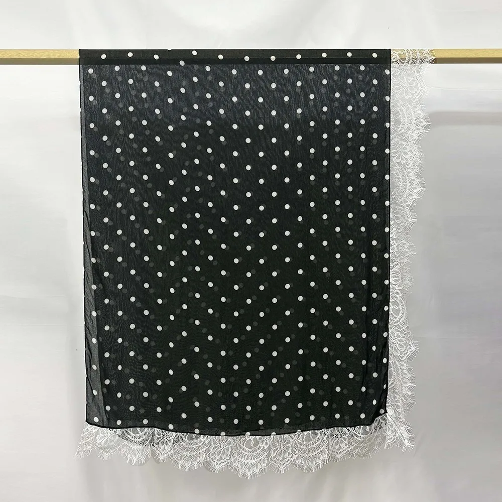 Fashion Lace Turban Head Scarf Modal Double Sided Long Turban Scarf Polka Dot Print Breathable Double Sided Hijab Women Ramadan