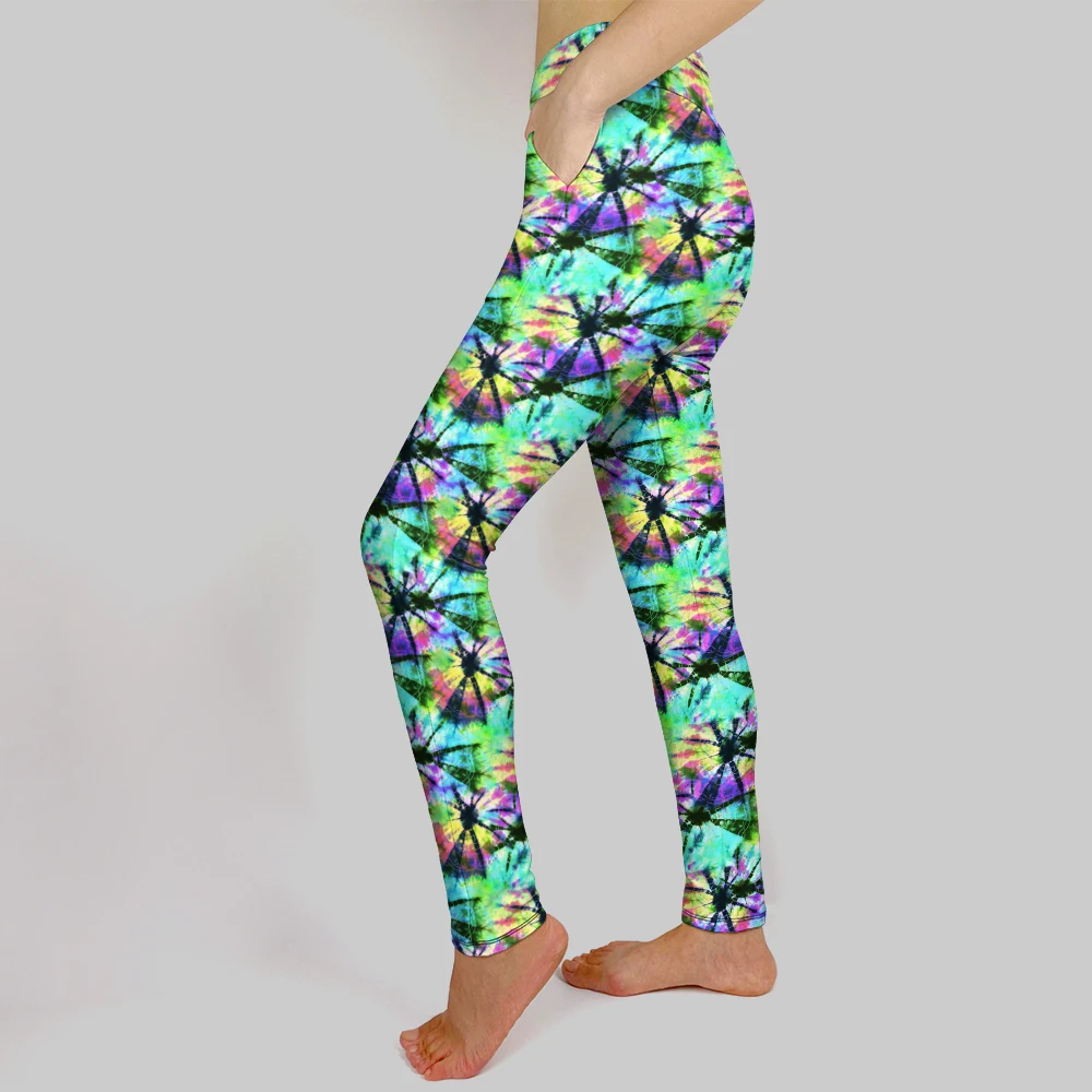 LETSFIND-Pantalones elásticos de alta calidad para mujer, calzas sexys de cintura alta con estampado Tie-dye, Leggings ajustados suaves con bolsillos interiores