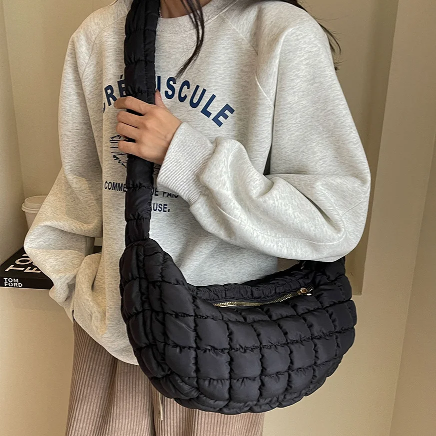 Pleated Bubbles Cloud Crossbody Bag Quilted Padded Sling Bags 2023 Cotton Embroidered Thread Shoulder Bag Women\'s Puffer Satchel