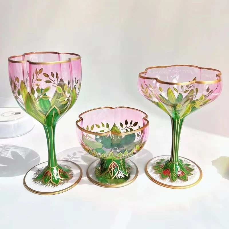 

Medieval glass champagne glass crystal glass hand-painted ice cream bowl