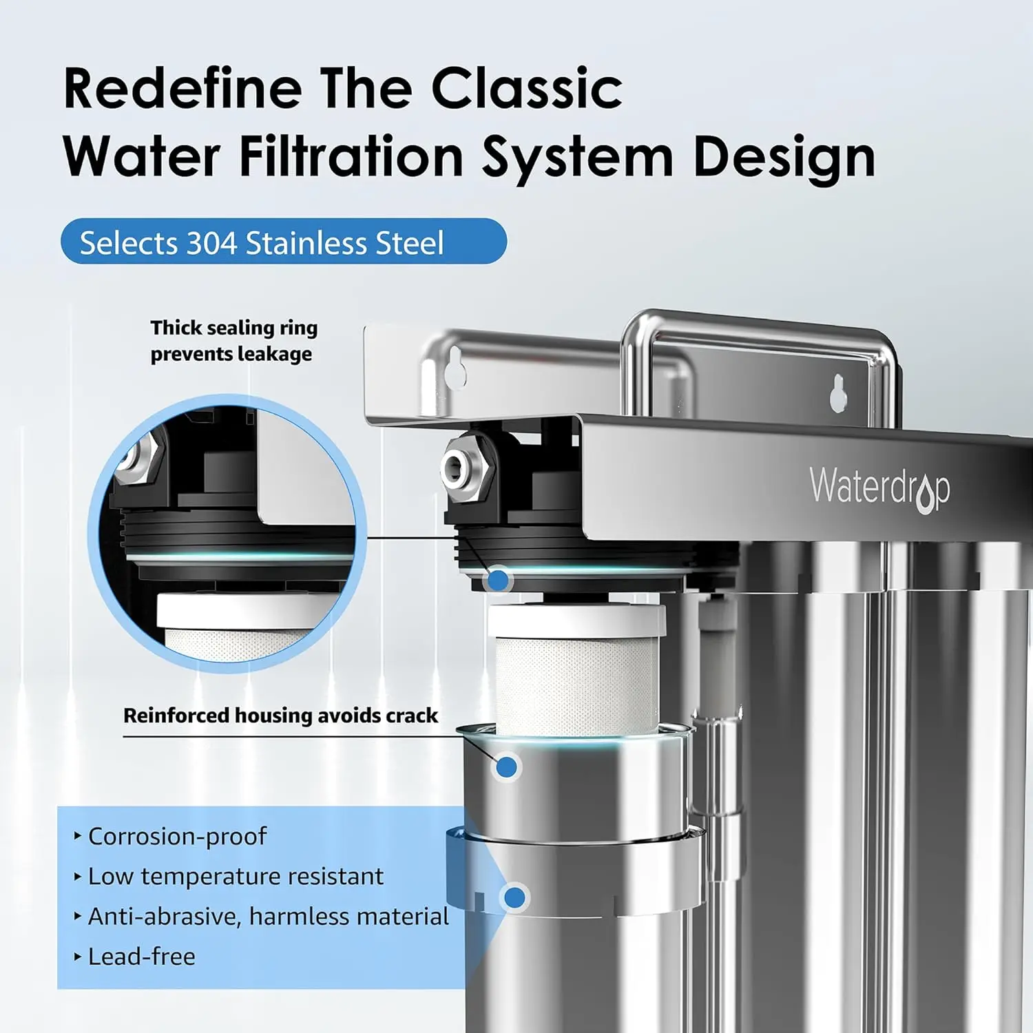 Waterdrop TST-UF 0.01μm Ultra-Filtration Under Sink Water Filter System, Stainless Steel Water Filter for Sink（Refurbished）