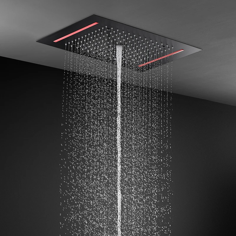 Newest Ceiling Mounted 360*500mm Shower Head Bathroom Thermostatic Led 3 Function Waterfall Shower