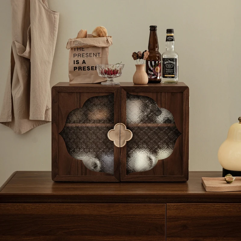 

Desktop Cup Storage Cabinet Tabletop Organizer with Begonia Flower-shaped Glass Display Shelf Kitchenware Storage Box Home Decor