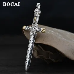 BOCAI New Real S925 Pure Silver Fashion Jewelry Retro Thai Silver Patterned Sword Men's Pendant