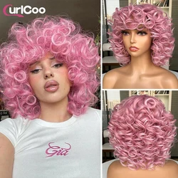 Curly Wigs for Black Women Curly Afro Wig with Bangs Big Bouncy Fluffy Synthetic Fiber Hair for Cosplay and Daily