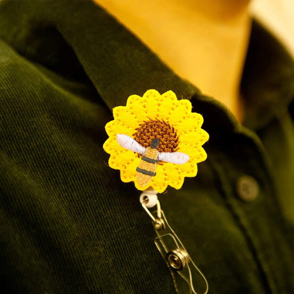 Sunflower Badge Reel Holder Accurate Stitching Strap Telescopic Retracting Clip