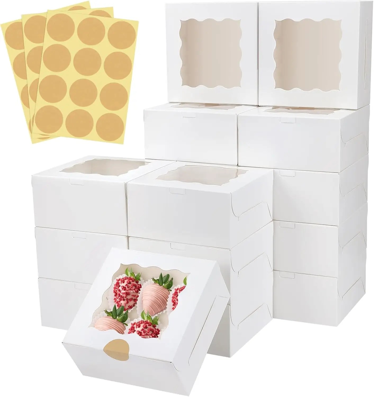 

30 Pcs White Bakery Boxes with Window, 6x6x3 Inches, for Cookies, Pastries, Macarons