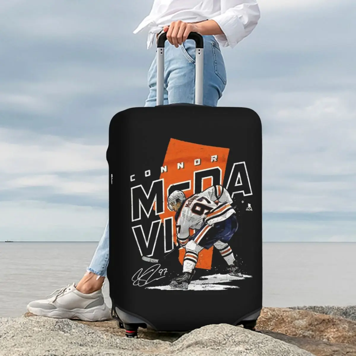 Connor McDavid 97 Voor Edmonton Oilers Fans Koffer Cover Bescherming Elastische Reisbagage Protector Covers voor 18-32 Inch