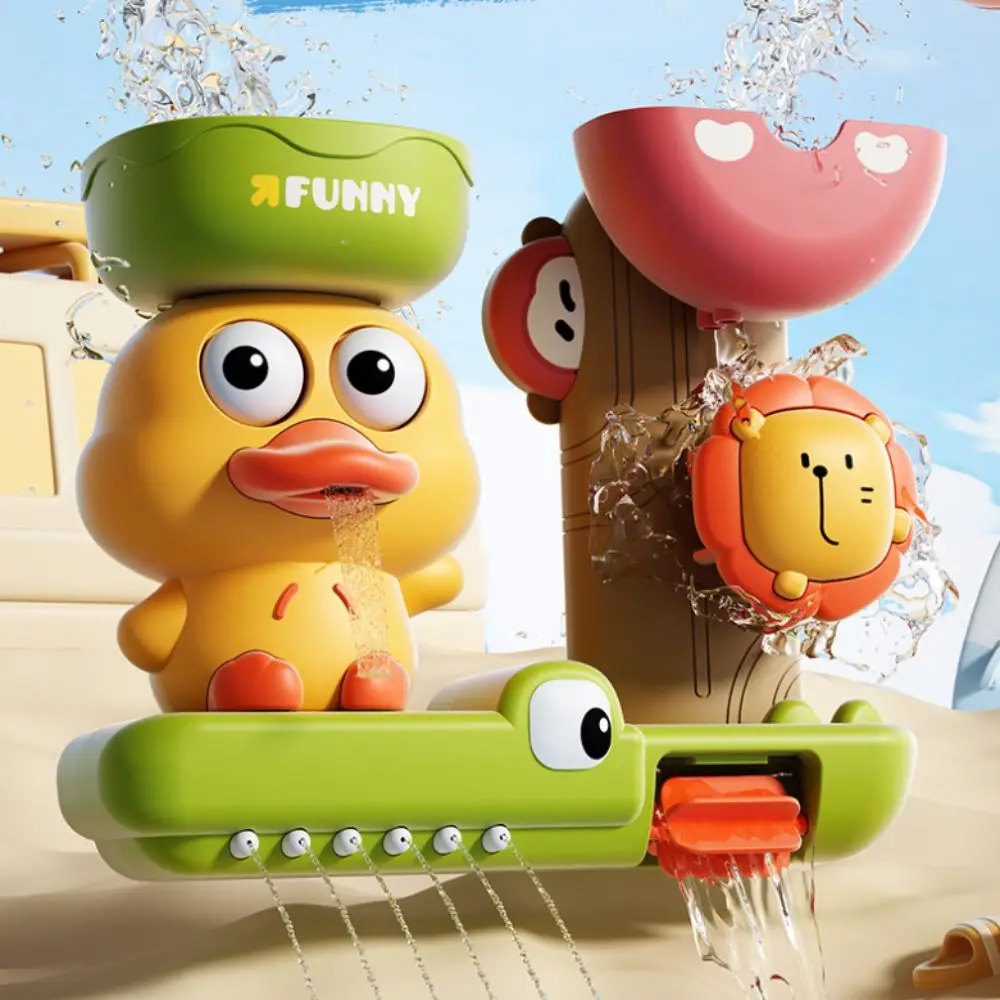 Duck&Lion Baby Spin Top Bath Toys Crocodie Stable Rotating Water Wheel Toy Sensory Learn Safe Baby Shower Toy Boys