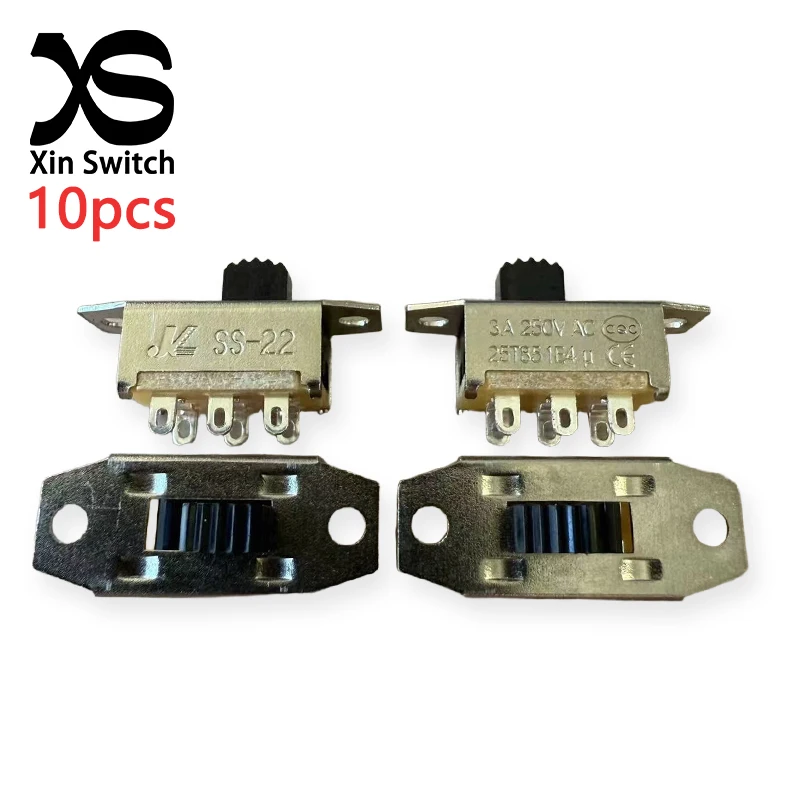 10PCS SS-22G08 （2P2T）Toggle Switch 2-position Double Row 6-pin Upright With Ears 3A 250VAC Hair Dryer Slide Power Switch