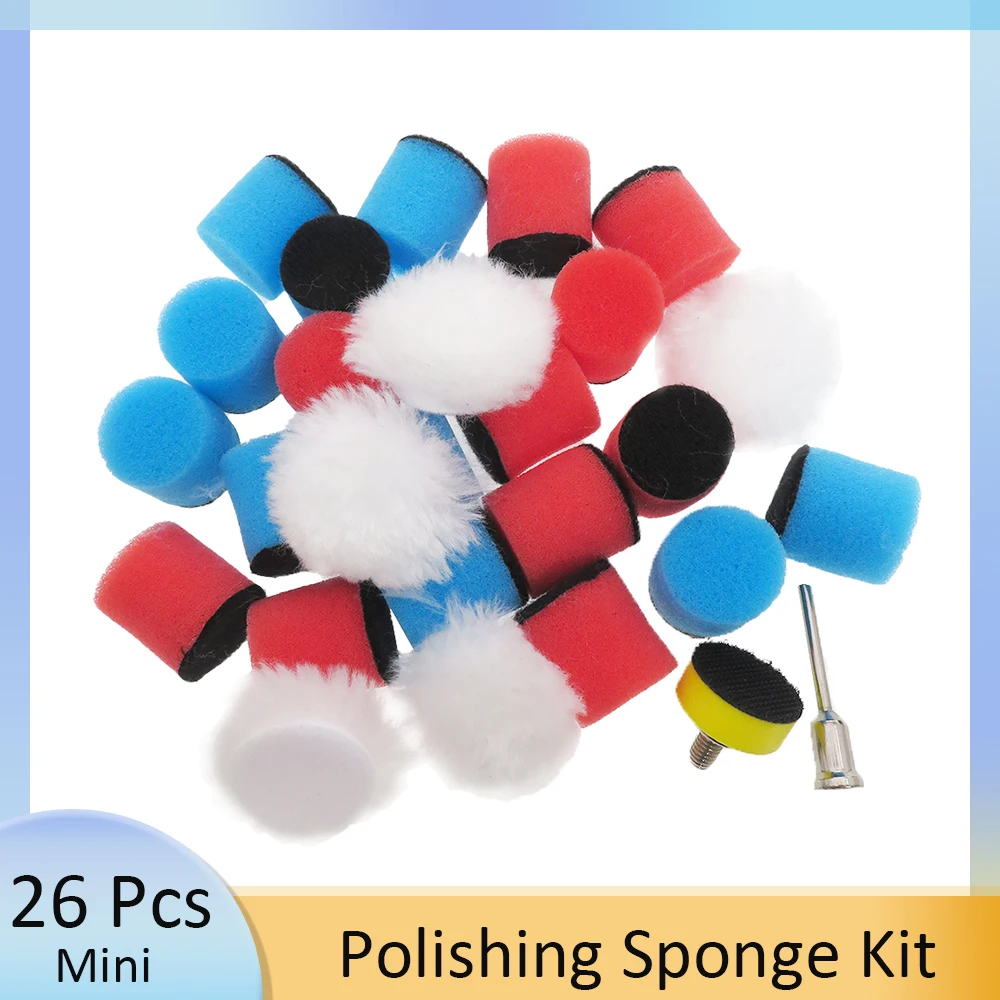 26 Adet 1 İnç Parlatma Süngeri Seti Köpük, Sünger ve Yün Parlatma Pedleri Kolay Ağda ve Parlatma için Matkaplarla Uyumlu