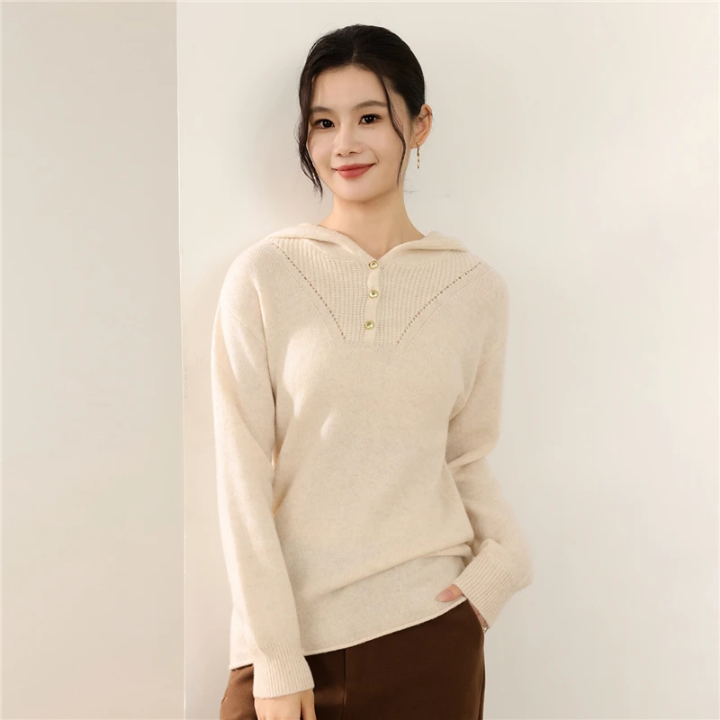 

25 new styles of women's hooded sweater with long sleeved pullover, knitted fashion and slim fit Short Women's 100 Wool Sweater