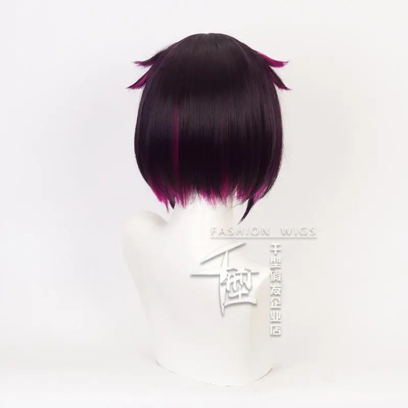 Peluca de juego Twisted Wonderland para Cosplay, pelo corto negro mezclado y morado, resistente al calor, accesorios sintéticos para fiesta de Halloween, Lilia Vanrouge