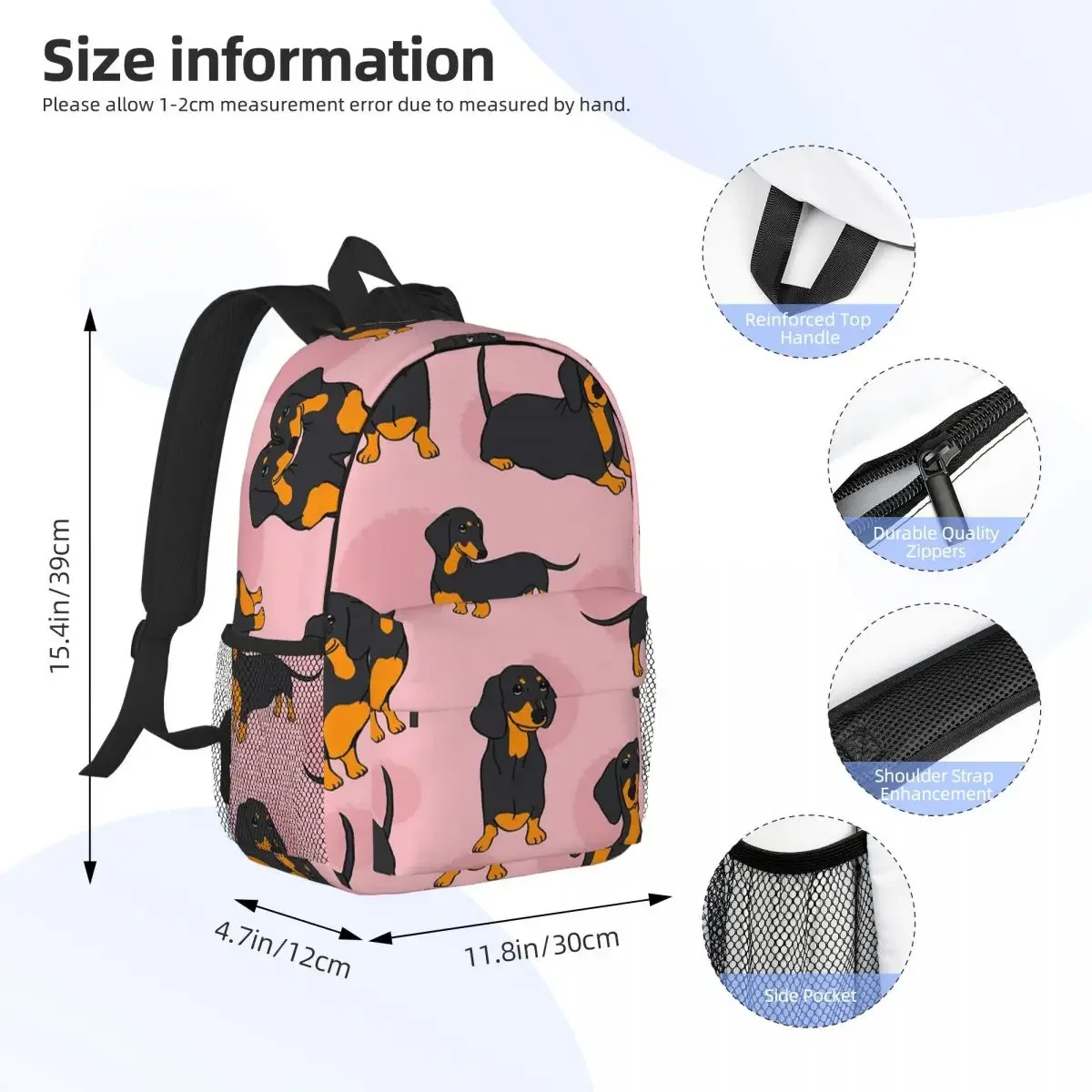 Pink Blue Tan Smooth Dachshund Pattern Sticker Pack Backpacks Teenager Bookbag Students School Bags Laptop Rucksack Shoulder Bag