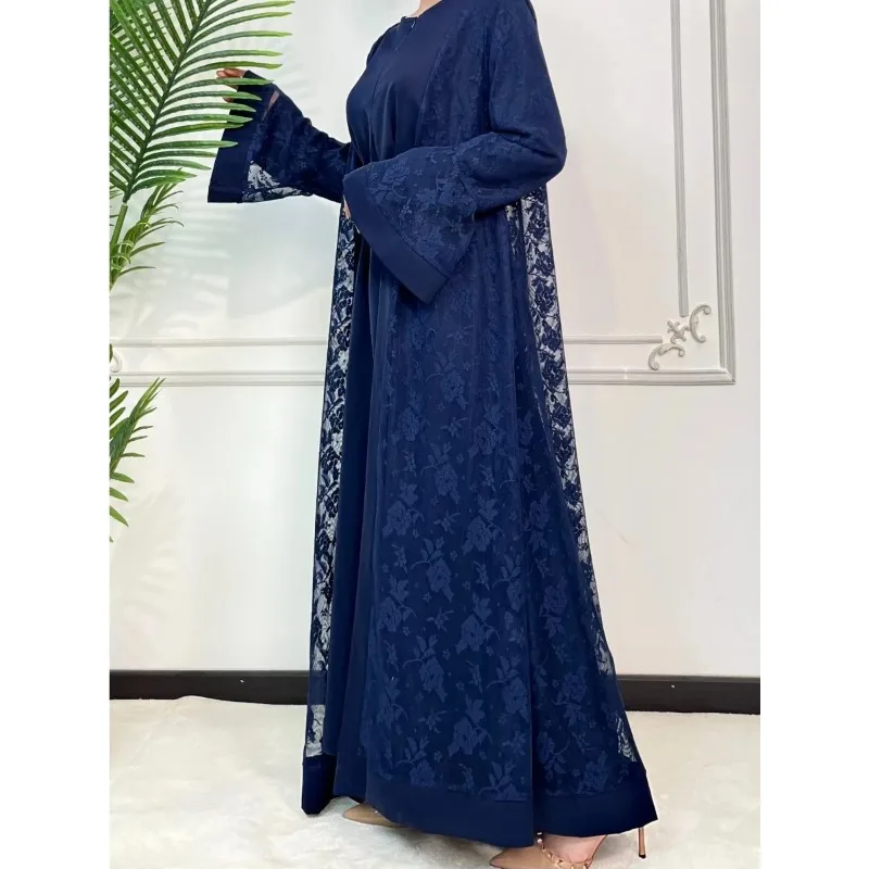 Ramadan Eid Prayer Lace Abaya 2 Piece Set Inner Dress Women Flare Sleeve Long Abayas Kaftan Djellaba Dubai Party Vestidos 2024