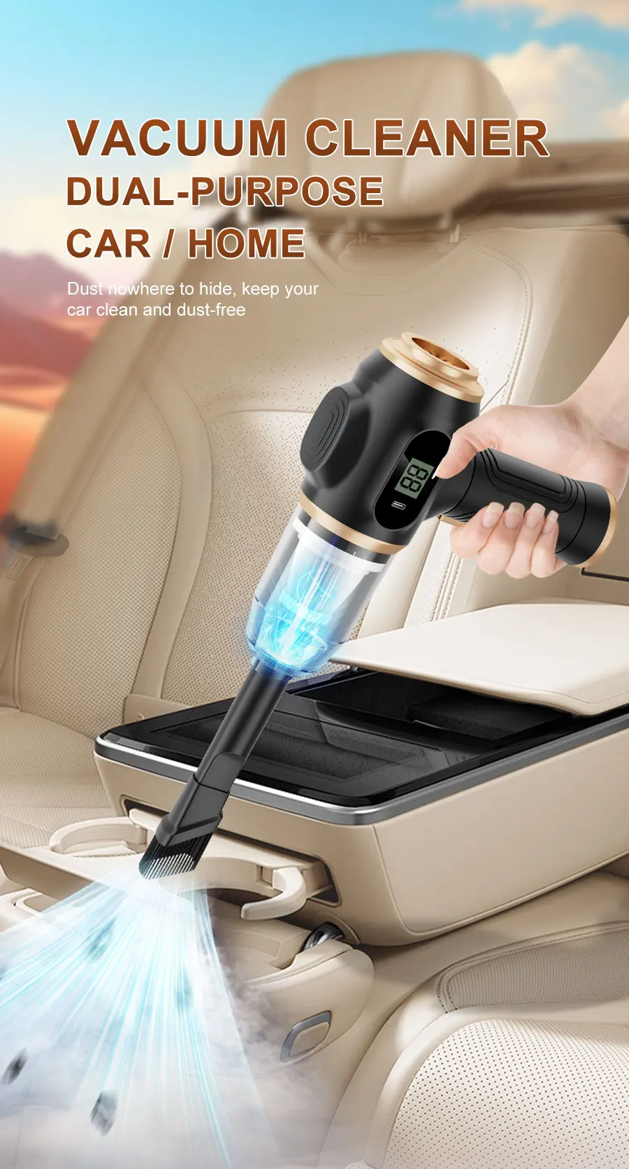 BELIBUY 2-in-1 Auto-Staubsauger und Gebläse, Hochleistungs-Saugfunktion zur Reinigung von Autositzen/Matten/Kofferraumstaub, Tragbar – Detail 1
