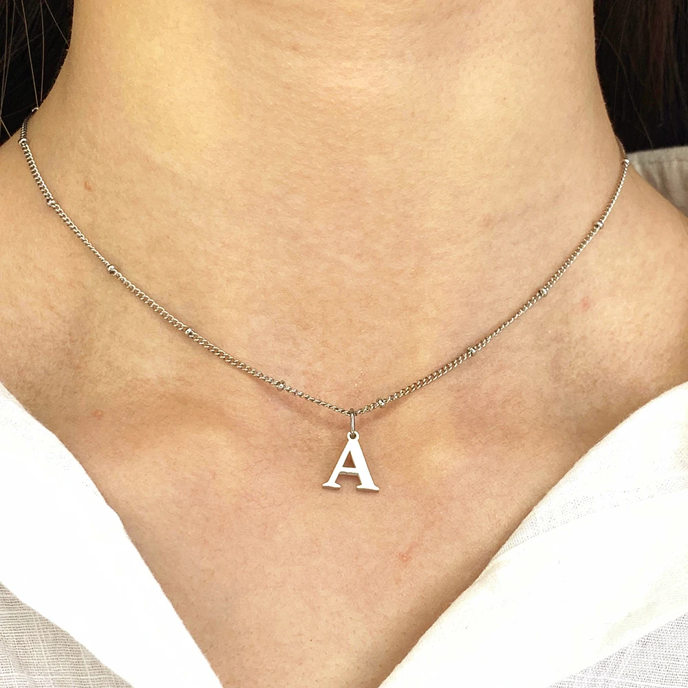 Letter Name Women's Necklace Initial Pendant Necklace Collar Long Stainless Steel Chain Link