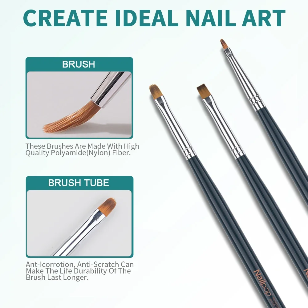 Nailpop Nail Brush For Manicure Wood Handle Gel Builder Nail Art Brush Drawing Pen UV Polish Painting Carving Dotting Size 6-12