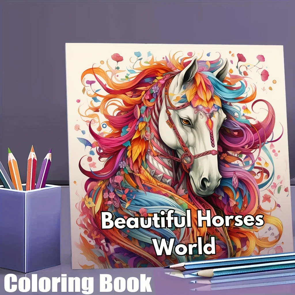 

28 Pages Beautiful Horse World Coloring Book for Adult Stress Reduction | Colouring Book for Stress Relief and Mood Reduction