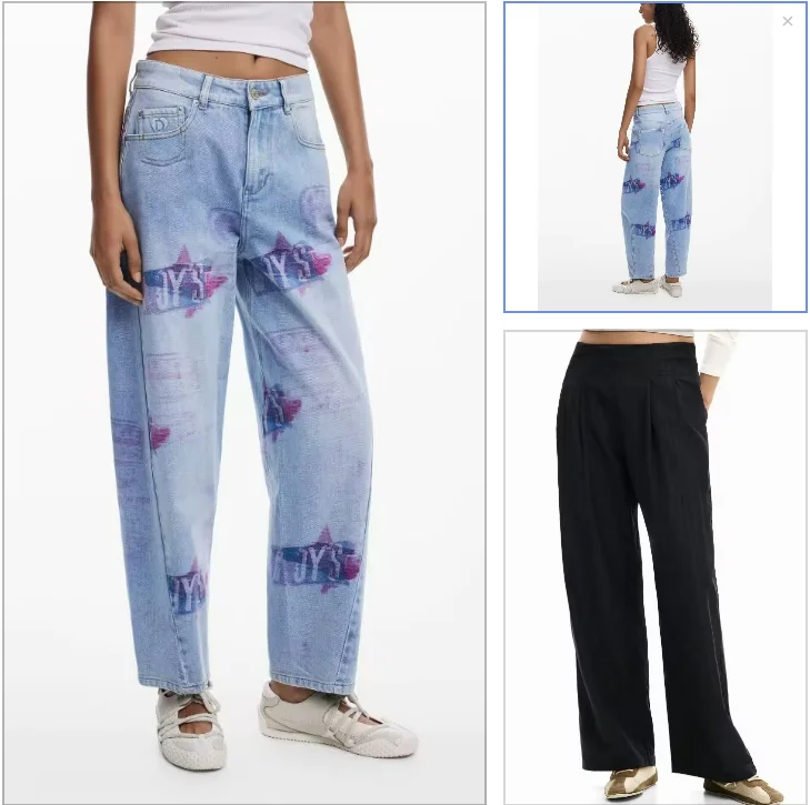 

Импортные испанские брюки с вышивкой цветов, женские повседневные джинсы с зауженными штанинами.