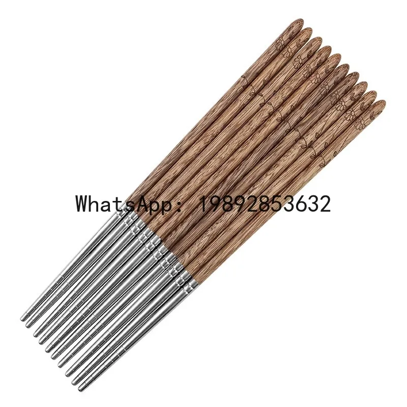 High-end wooden chopsticks for home use, alloy chopsticks, high-temperature resistant, non-slip stainless steel chopsticks