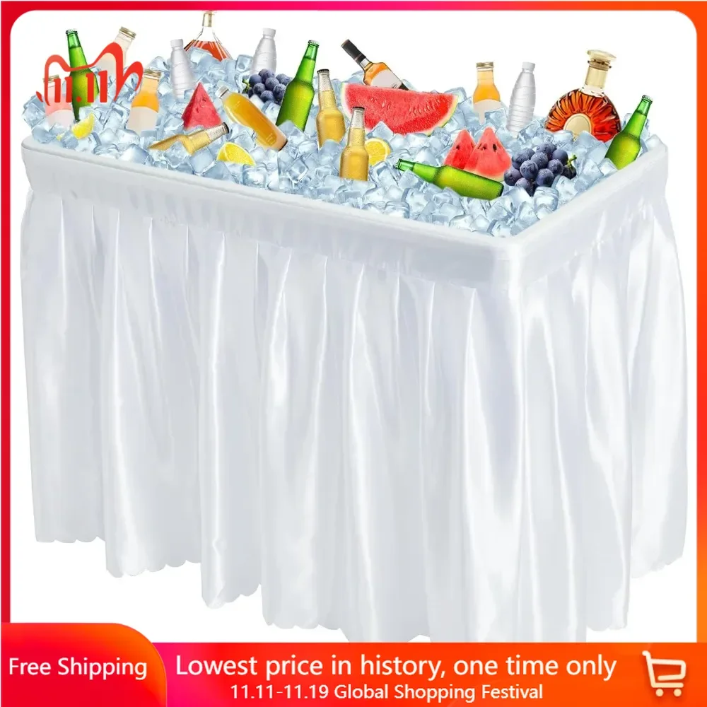 

Party Ice Cooler Table with Skirt, Chill Food Drink Beverage, Foldable Camping BBQ Outdoor Ice Cooler Table