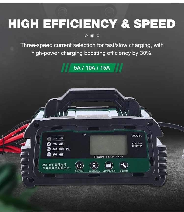 12V/24V Fully-Automatic Smart Car Battery Charger Lithium Lifepo4 Charger Repair Charger for Cars Scooters