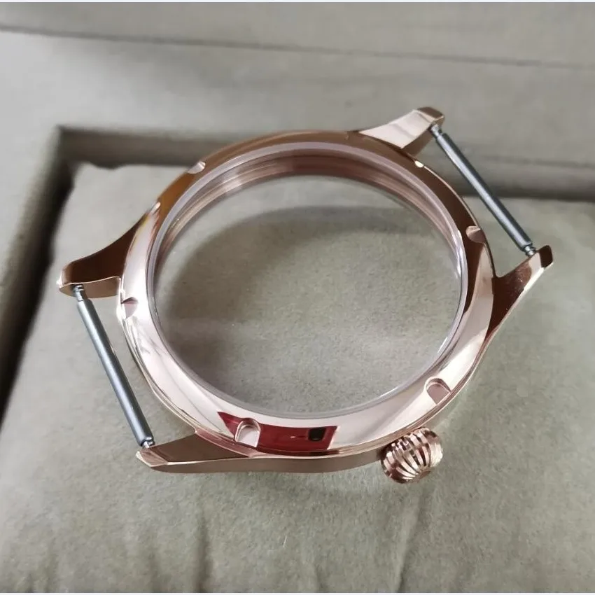 44mm Pilot 316L Stainless Steel Rose Gold Case Mineral Glass  Suitable For ETA6497/6498 /ST3600/3621 Movement