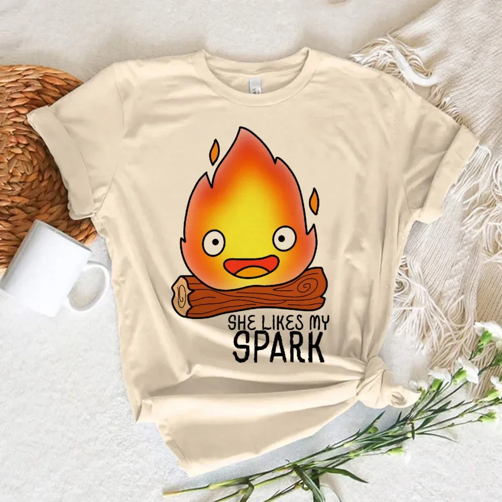 Calcifer Top Women Designer Summer Harajuku T Shirt Girl Japanese Manga Clothing Aesthetic Clothes