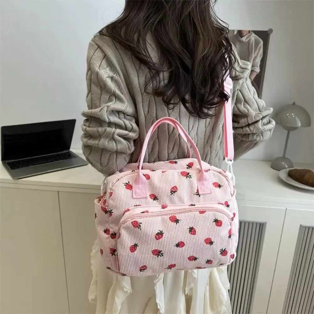 

Large Capacity Corduroy Hand-Held Bag Waterproof High Aesthetic Strawberry Crossbody Bag Reusable Wear-Resistant