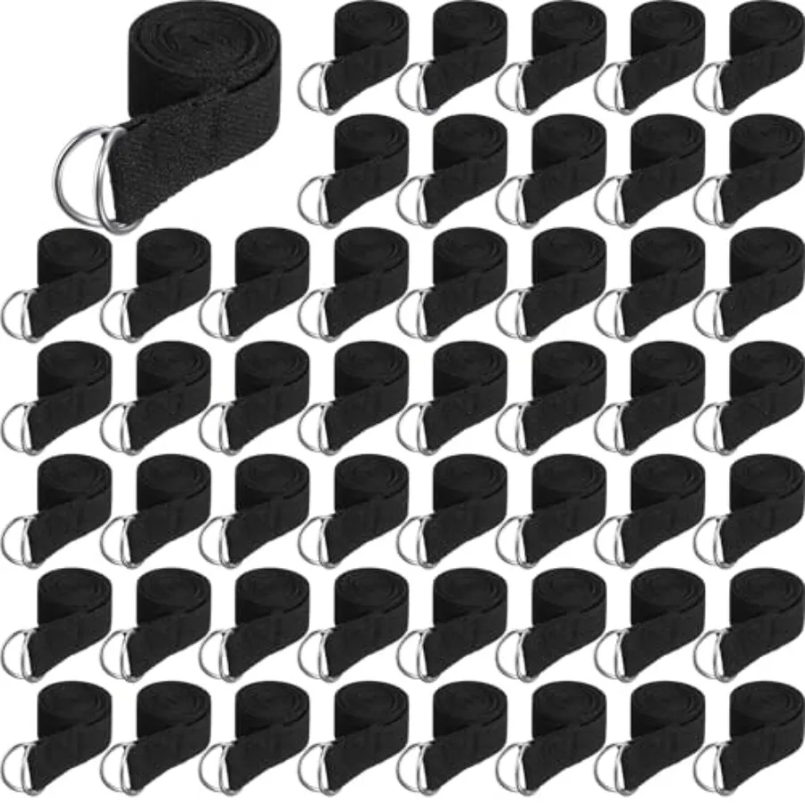 

50 Pcs Yoga Strap for Stretching Bulk 6ft Exercise Stretch Band with Metal D Ring Adjustable Pilates Non Elastic Yoga Belt for