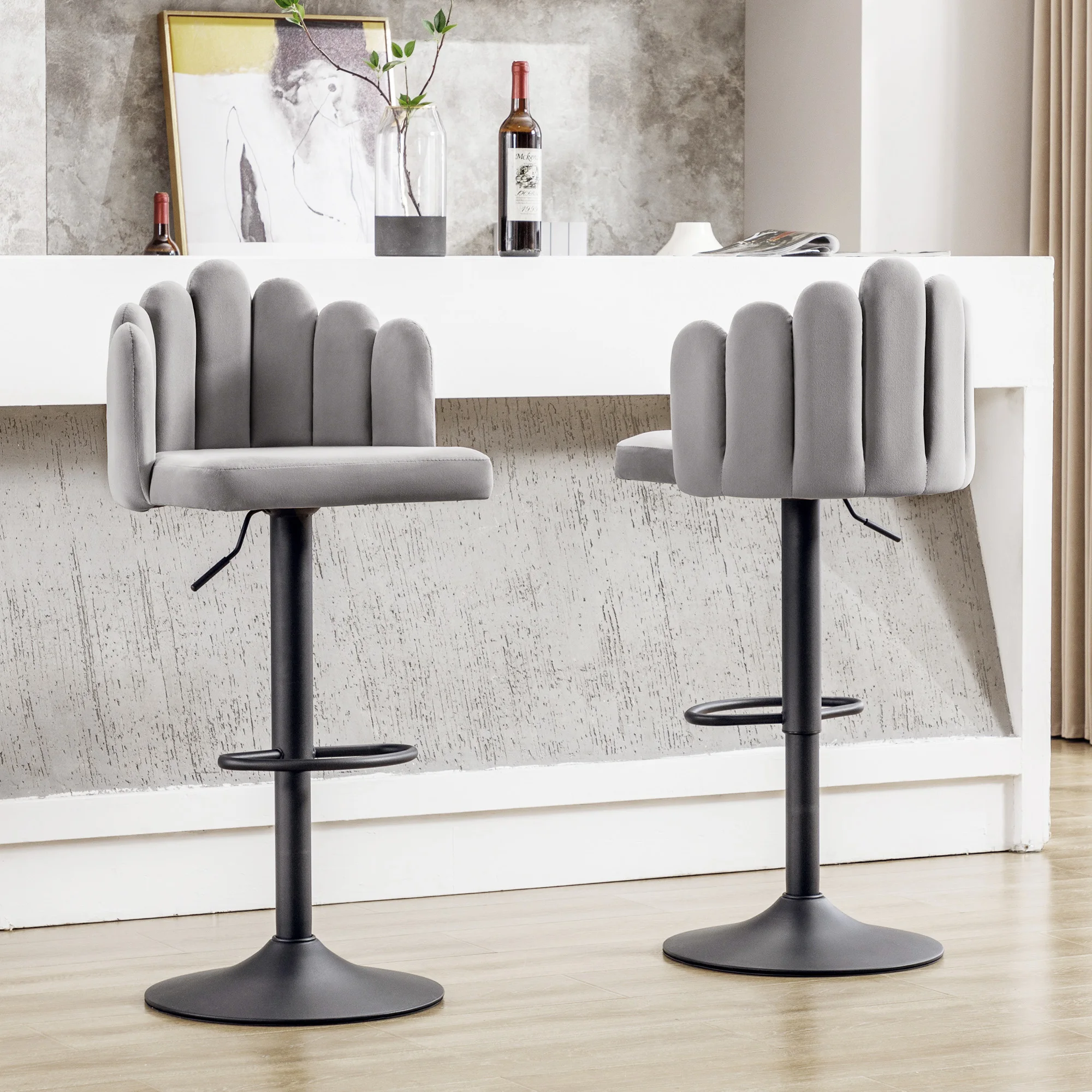 Velvet bar chairs set 2 Swivel bar chairs height adjustable chairs modern leisure chairs petals chairs footrest