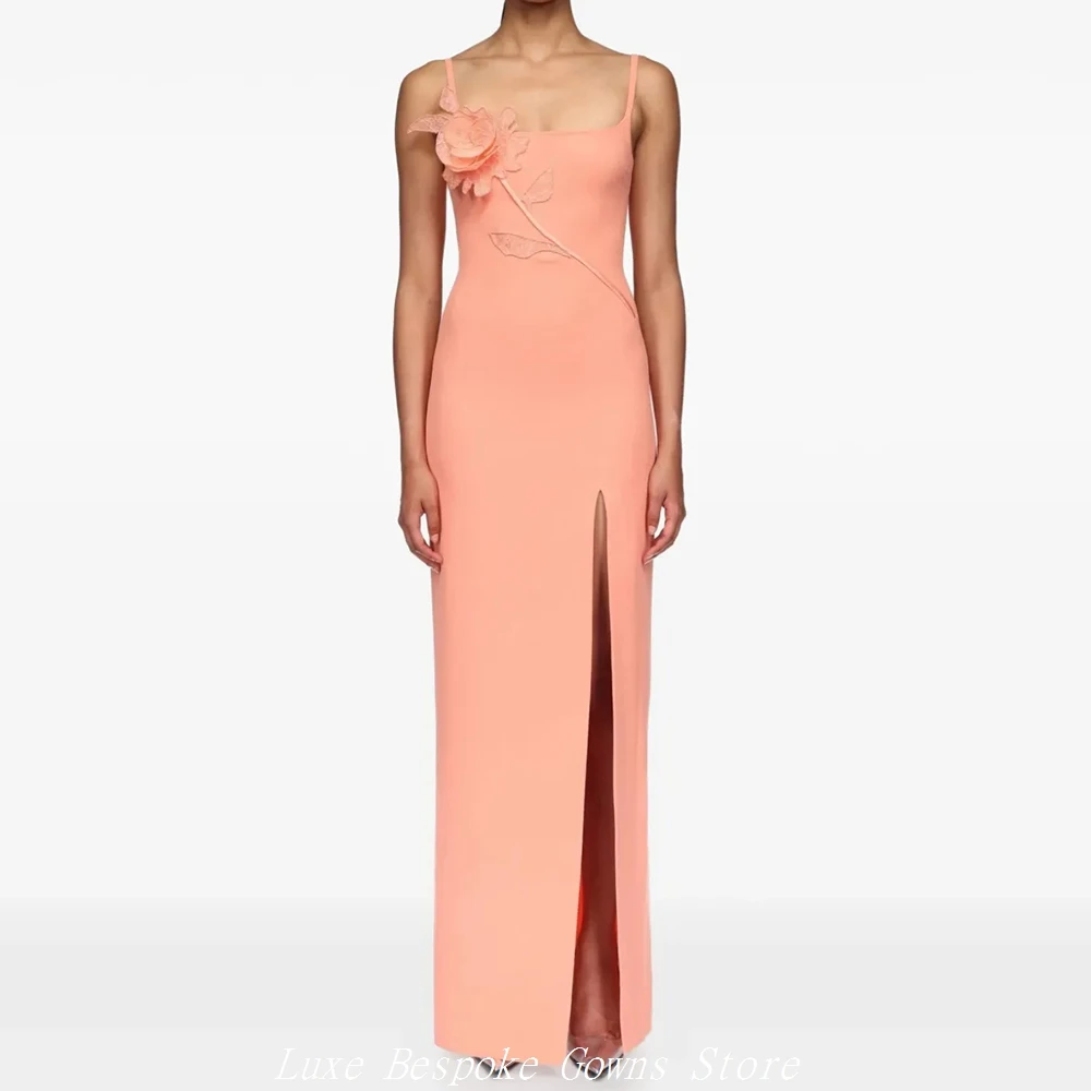 

Women's Formal Evening Gowns Straight Ankle-length Spaghetti Strap Sleeveless Prom Dresses Fashion Flowers Customized Gowns