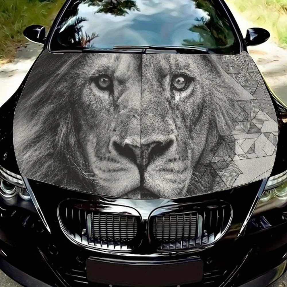 

Geometric Lion Car Vinyl Wrap, PVC Waterproof Car Hood Sticker, Self-Adhesive Scratch-Resistant Stickers for Engine Cover, Car D