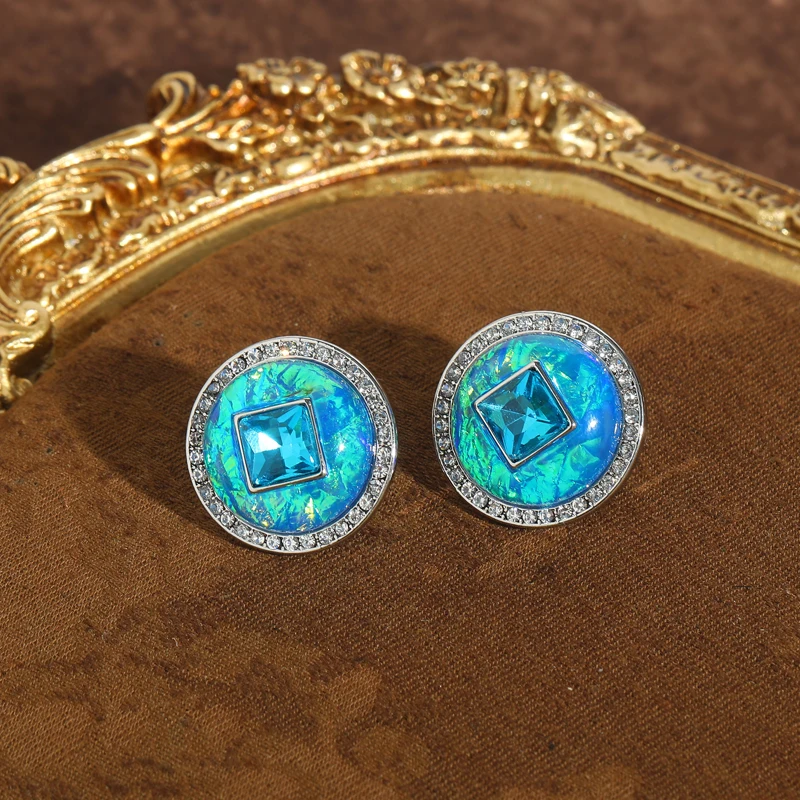 

Vintage Opal Blue Crystal Geometry Earrings For Women Luxury Antique Art Deco Gold Color Jewelry Brand High Quality Gift 2026