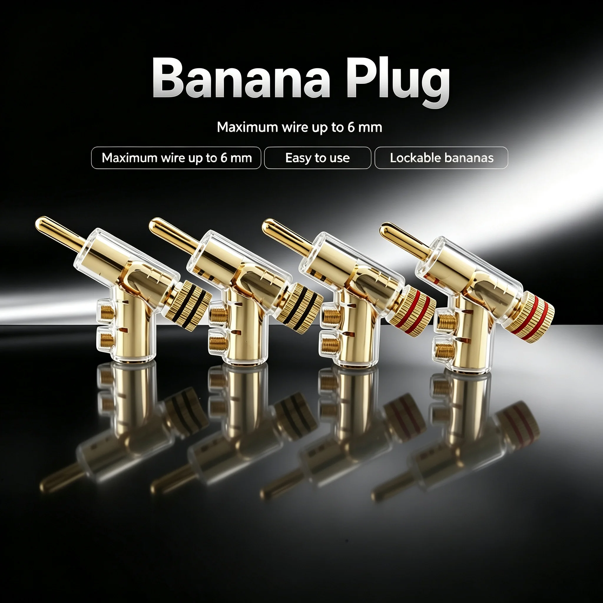 Audiocrast Gold Plated Self-Locking Speaker Cable Banana Plug Connector Audio Amplifier Y-Shaped Gun Type Banana Adapter