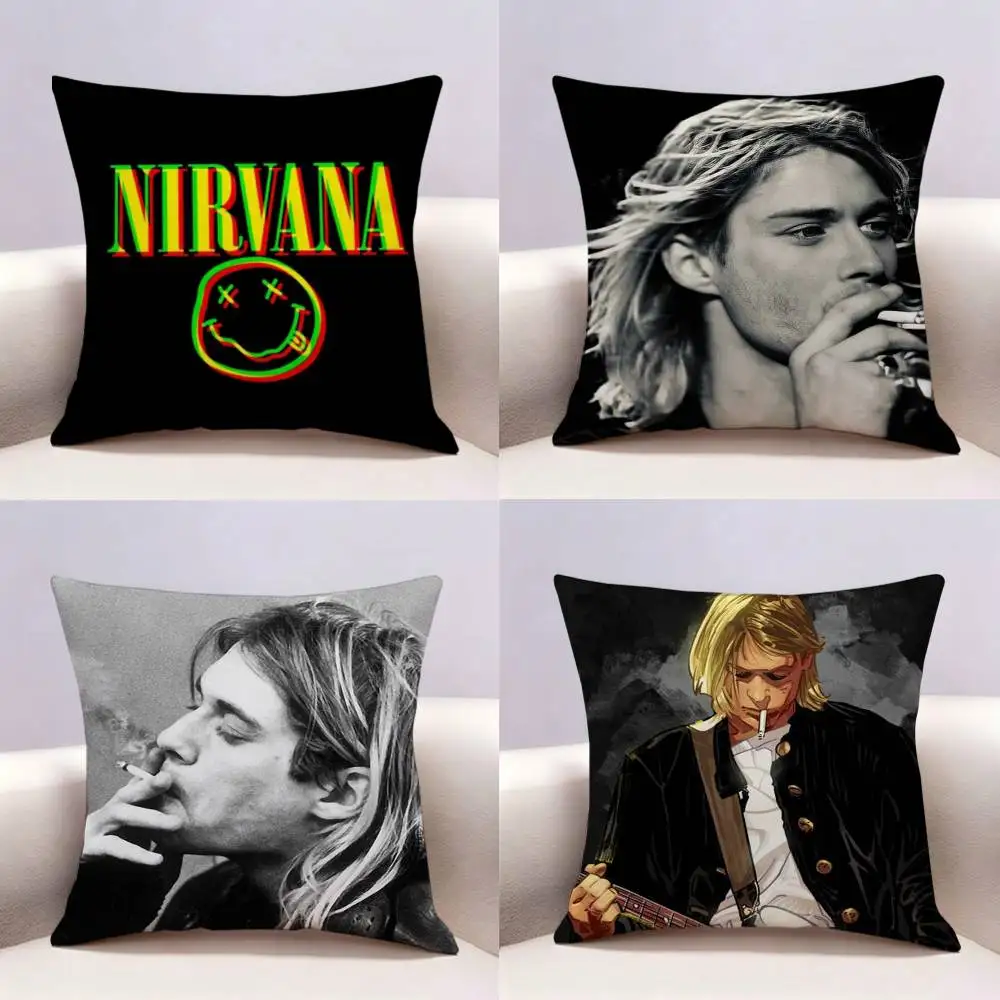 

N-Nirvana Band Kurt Cobain Double-sided print Pillow Case for Sofa Living Room Home office Decor Protective Cover