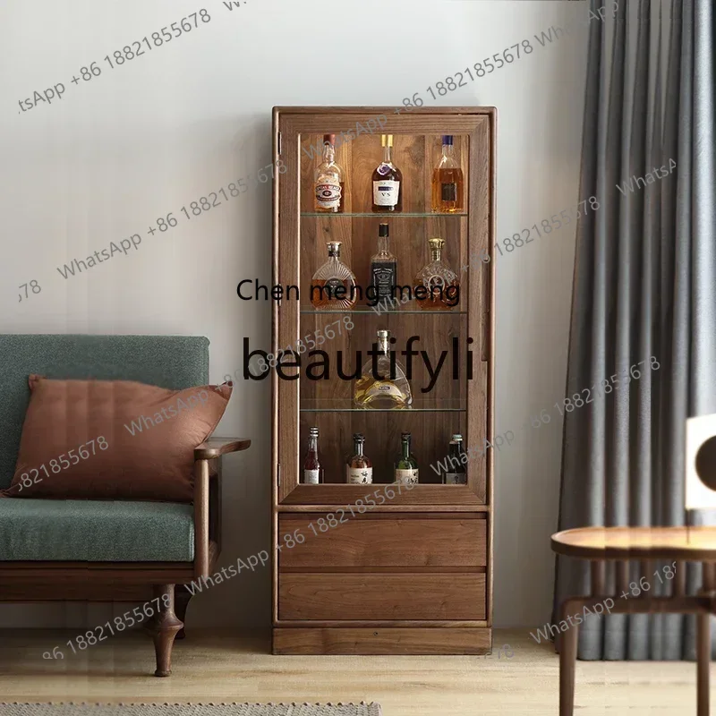 

Hot sales North American Black Walnut Display Cabinet Glass Locker with Light Ceramic Tea Set Display Cabinet